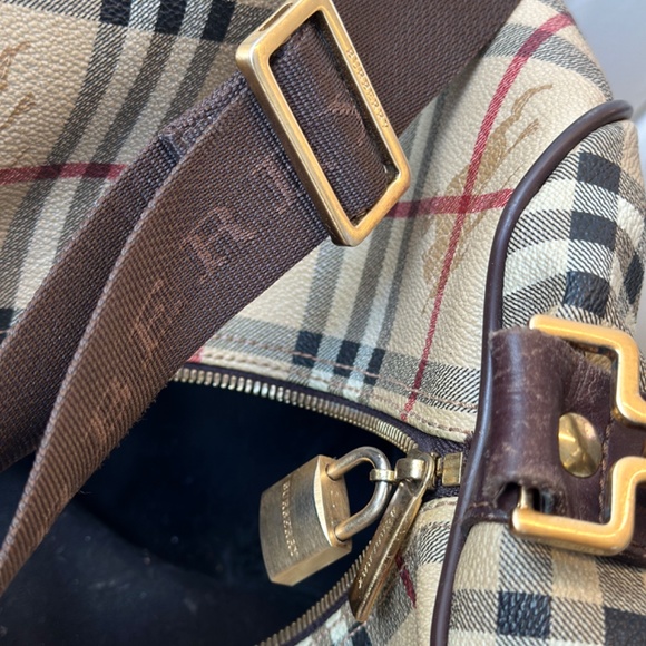 BURBERRY Leather Check Pattern Boston Bag - Picture 7 of 9